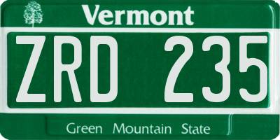 VT license plate ZRD235