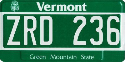 VT license plate ZRD236