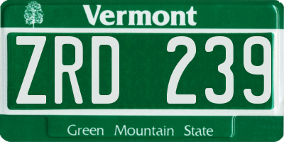 VT license plate ZRD239