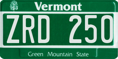 VT license plate ZRD250