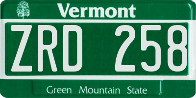 VT license plate ZRD258
