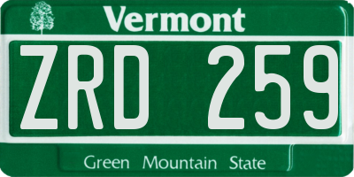 VT license plate ZRD259