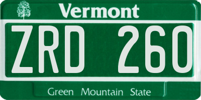 VT license plate ZRD260