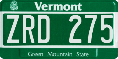 VT license plate ZRD275