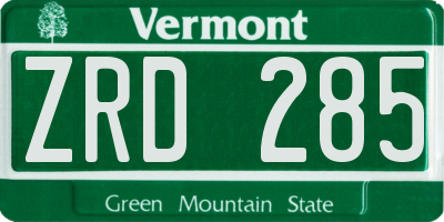 VT license plate ZRD285