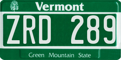 VT license plate ZRD289