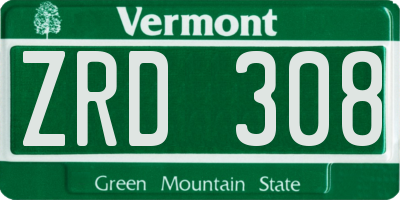 VT license plate ZRD308