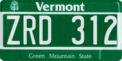 VT license plate ZRD312