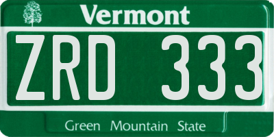 VT license plate ZRD333