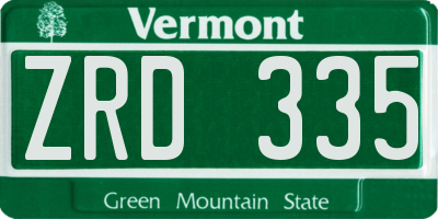 VT license plate ZRD335