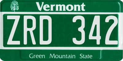 VT license plate ZRD342
