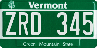 VT license plate ZRD345