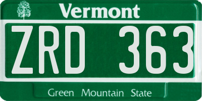 VT license plate ZRD363