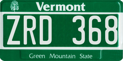VT license plate ZRD368