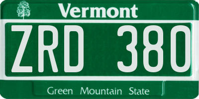 VT license plate ZRD380