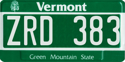 VT license plate ZRD383