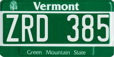 VT license plate ZRD385