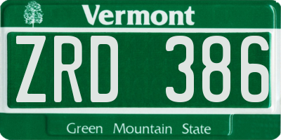 VT license plate ZRD386