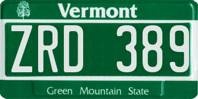 VT license plate ZRD389