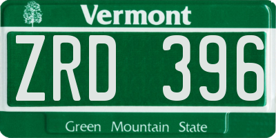 VT license plate ZRD396
