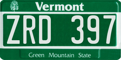 VT license plate ZRD397