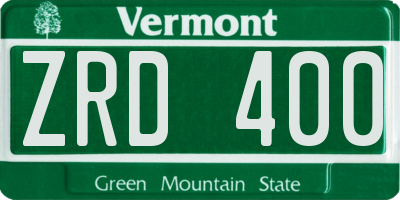 VT license plate ZRD400