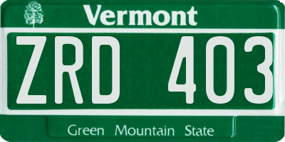 VT license plate ZRD403