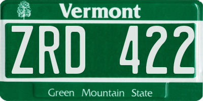 VT license plate ZRD422