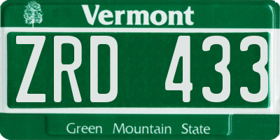 VT license plate ZRD433