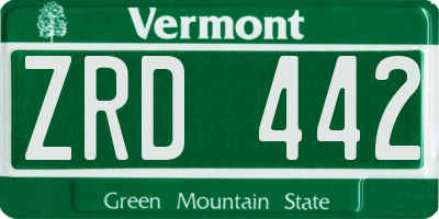 VT license plate ZRD442