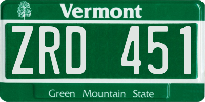 VT license plate ZRD451