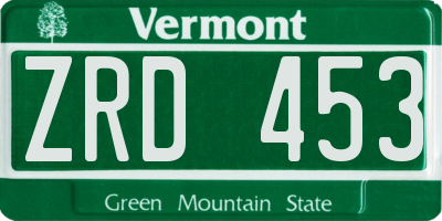 VT license plate ZRD453