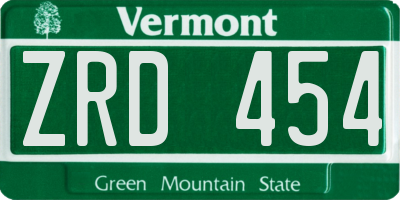VT license plate ZRD454