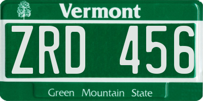 VT license plate ZRD456