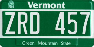 VT license plate ZRD457