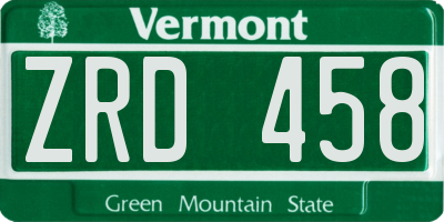VT license plate ZRD458