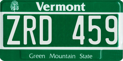 VT license plate ZRD459