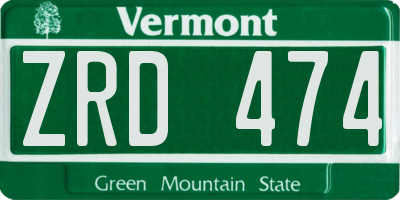 VT license plate ZRD474