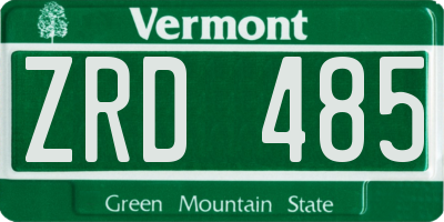 VT license plate ZRD485