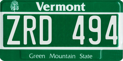 VT license plate ZRD494