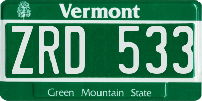 VT license plate ZRD533