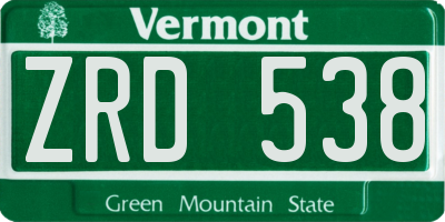 VT license plate ZRD538