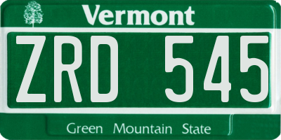 VT license plate ZRD545