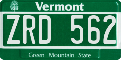 VT license plate ZRD562