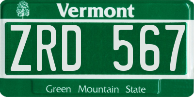 VT license plate ZRD567