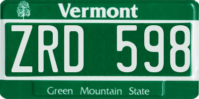 VT license plate ZRD598