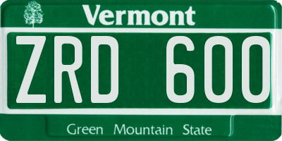 VT license plate ZRD600