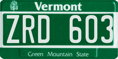 VT license plate ZRD603