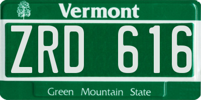 VT license plate ZRD616