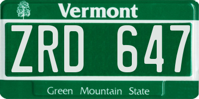 VT license plate ZRD647